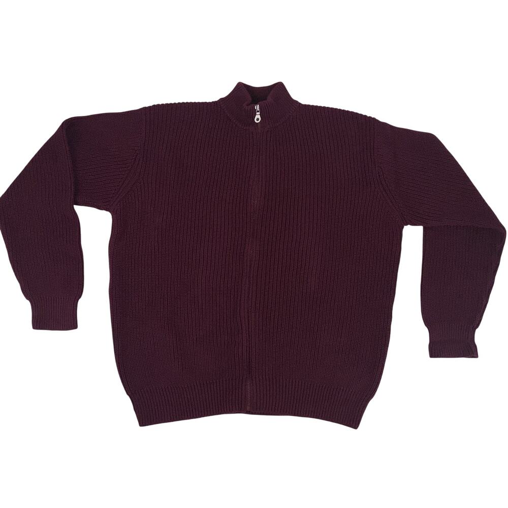 Lands End Mens Sweater Cardigan Burgundy L (42-44) Collared Grandpa Core Cozy